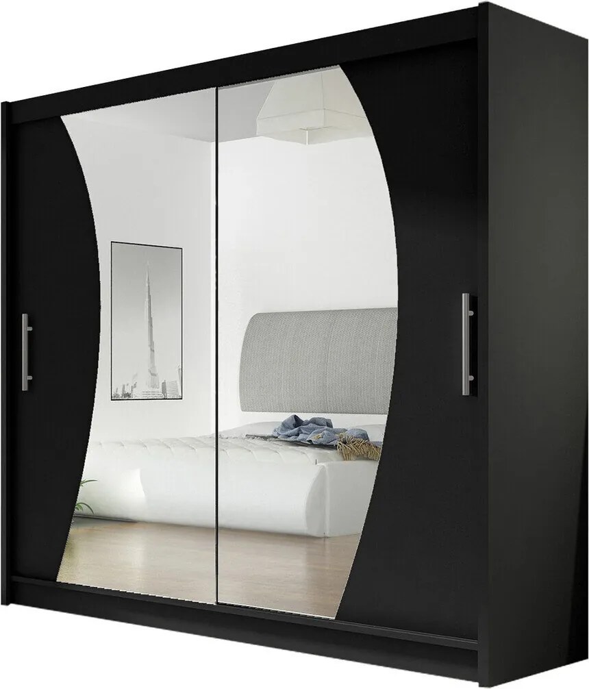 Roupeiro Closico Pallor IX, Preto, 215x180x58cm, 152 kg, Portas para roupeiro: Deslizante, Número de prateleiras: 5, Número de prateleiras: 5