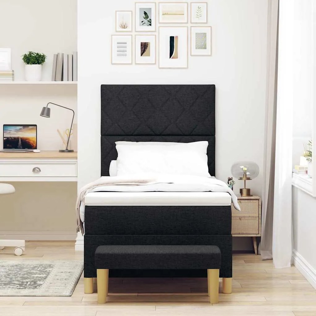 Cama com Estrado e Banco Preto 90x200 cm Tecido