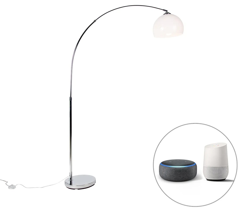 LED Candeeiro de arco inteligente cromado com cúpula branca incl. Wi-Fi A60 - Arc Basic Moderno,Design,Retro