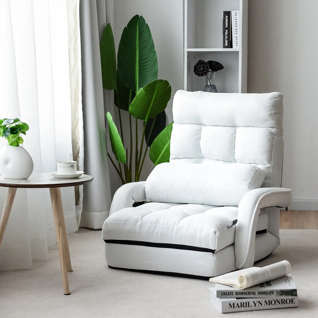Sofá Cama de Chão individual dobrável com almofada multifuncional para quarto Sala de estar Varanda 67 x 65 x 72 cm Branco