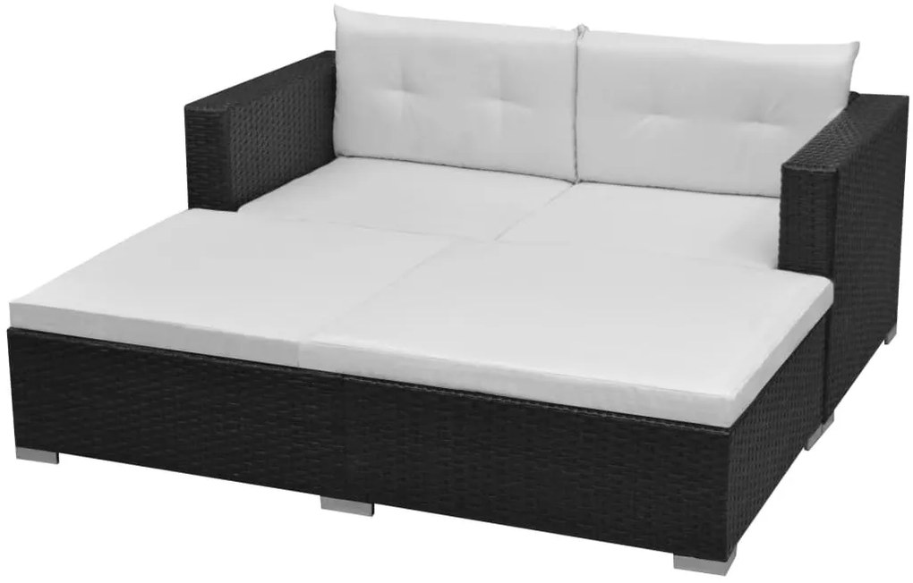 3 pcs conjunto lounge de jardim c/ almofadões vime PE preto