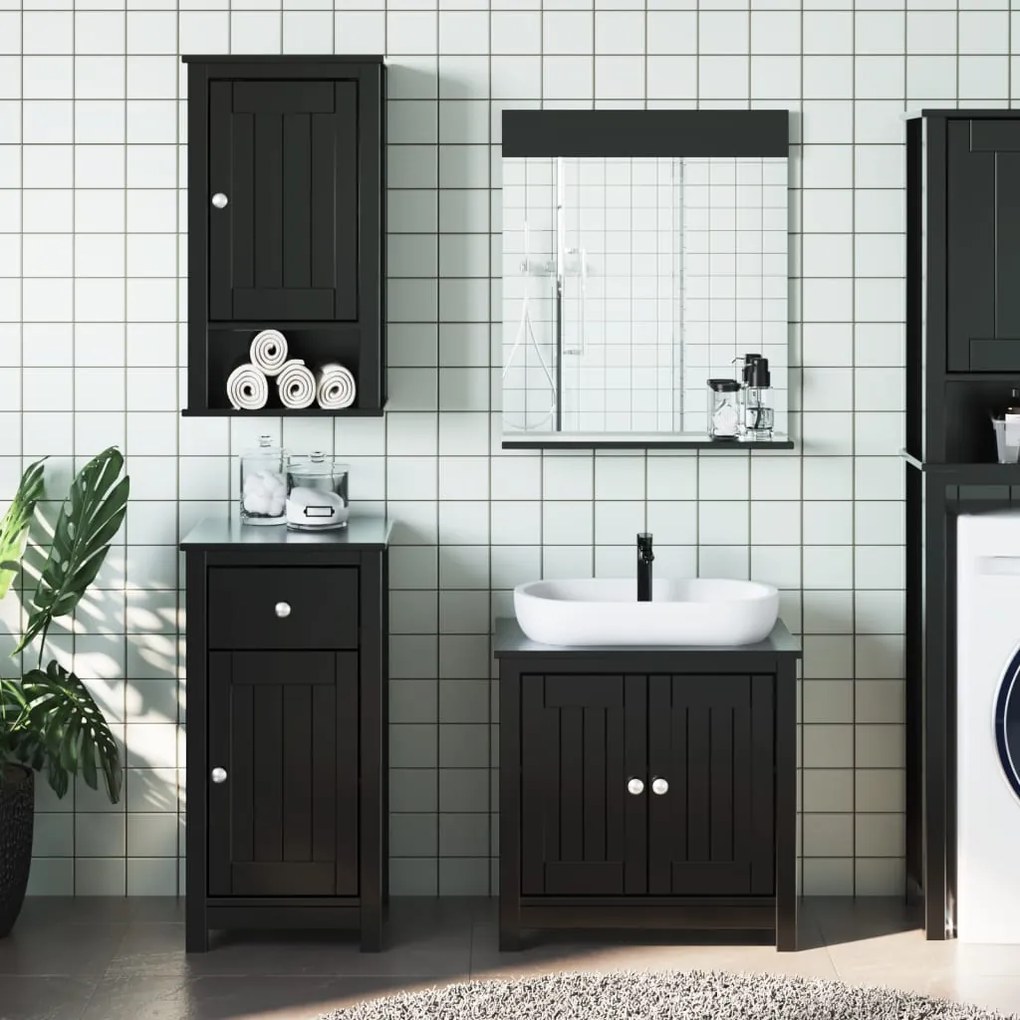 vidaXL 3 pcs conjunto de móveis para WC BERG pinho maciço preto