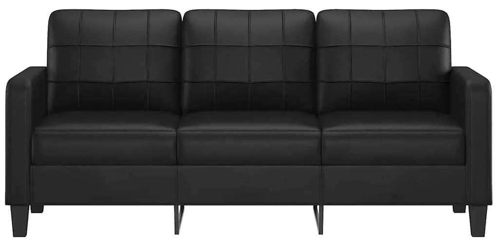 Sofá de 3 lugares 180 cm couro artificial preto