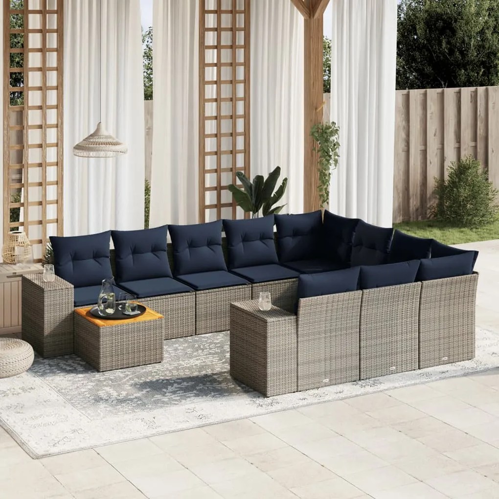 vidaXL 11 pcs conjunto sofás de jardim c/ almofadões vime PE cinzento