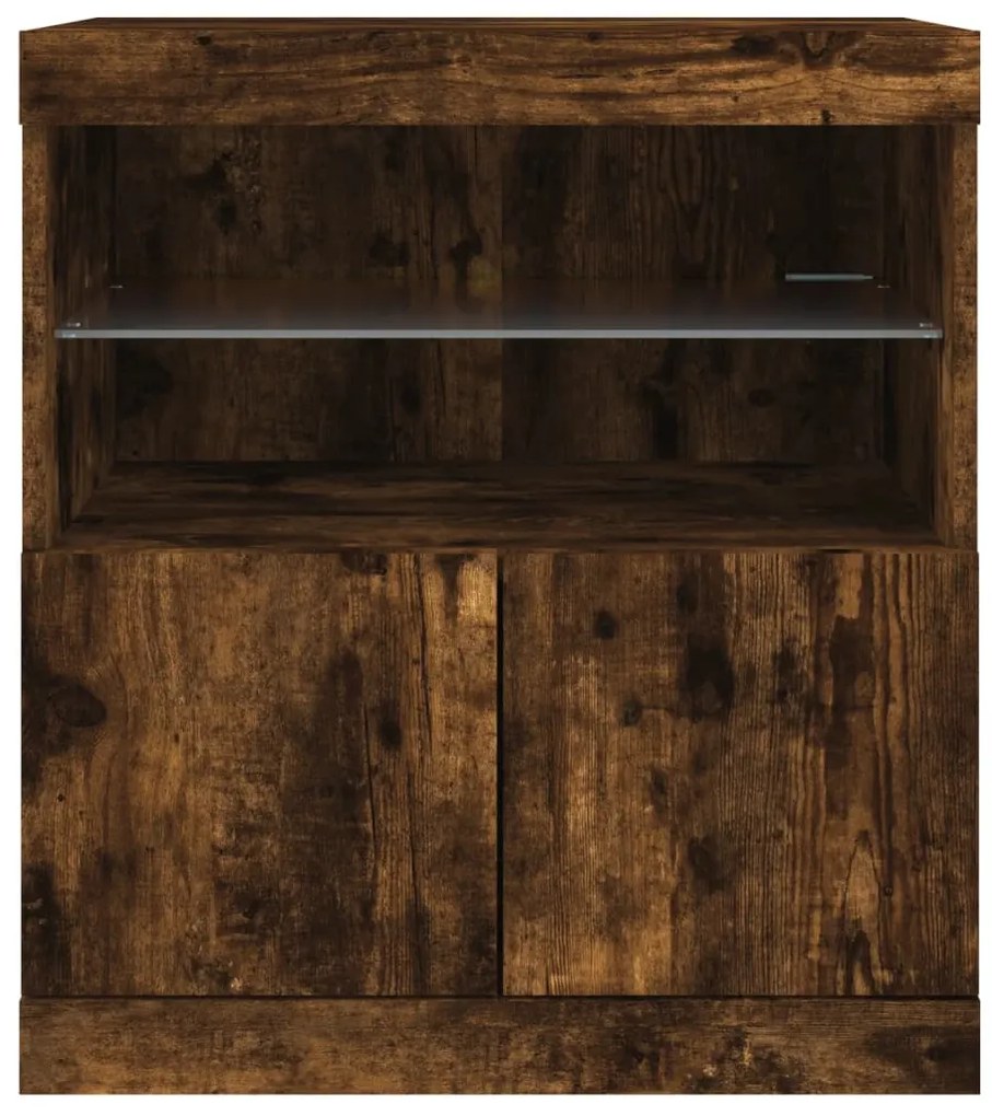 Aparador com luzes LED 60x37x67 cm carvalho fumado