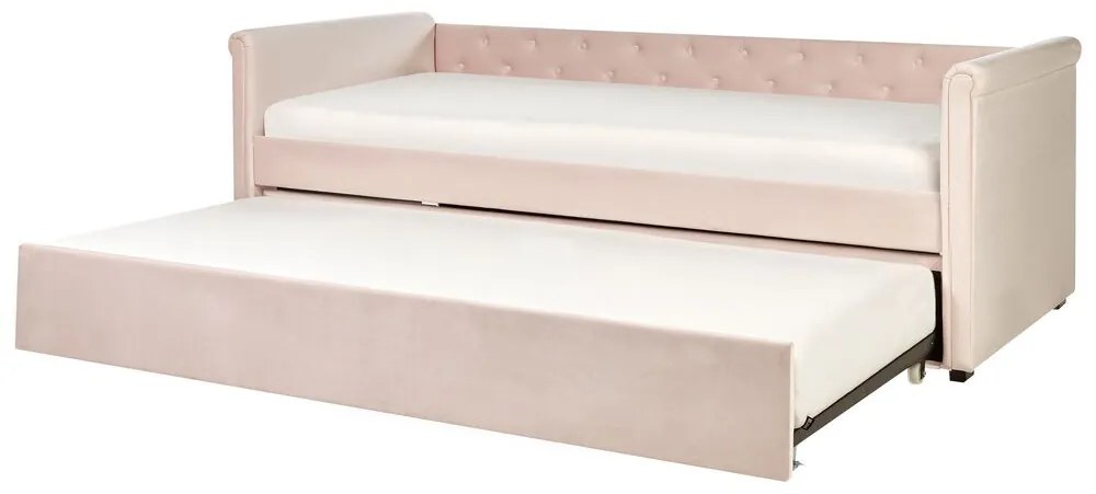 Cama dupla em veludo rosa 90 x 200 cm LIBOURNE Beliani