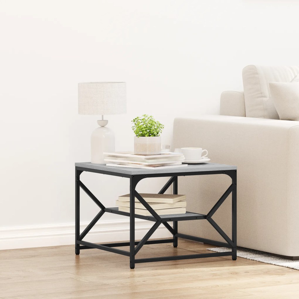 vidaXL Mesa de Café com Prateleira - Cinza Sonoma - 51x50x40 cm - Feita de Madeira Derivada