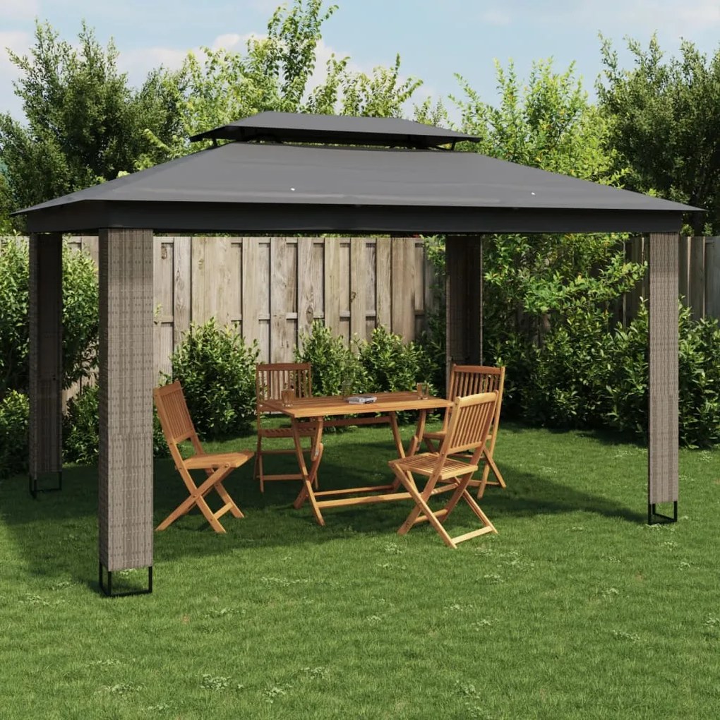 Gazebo com telhado duplo 3,94x2,96 m aço antracite