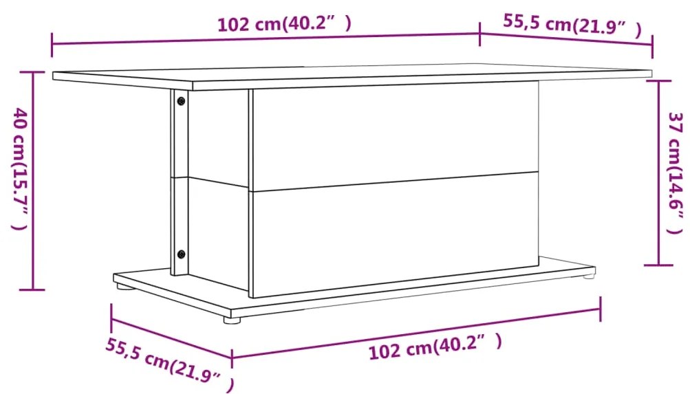 Mesa de centro 102x55,5x40 cm derivados madeira carvalho sonoma