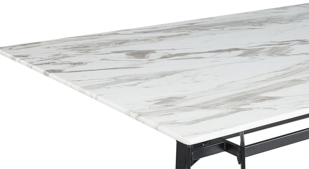 Mesa de jantar tampo de vidro com efeito mármore e pés pretos 160 x 90 cm BALLINA Beliani