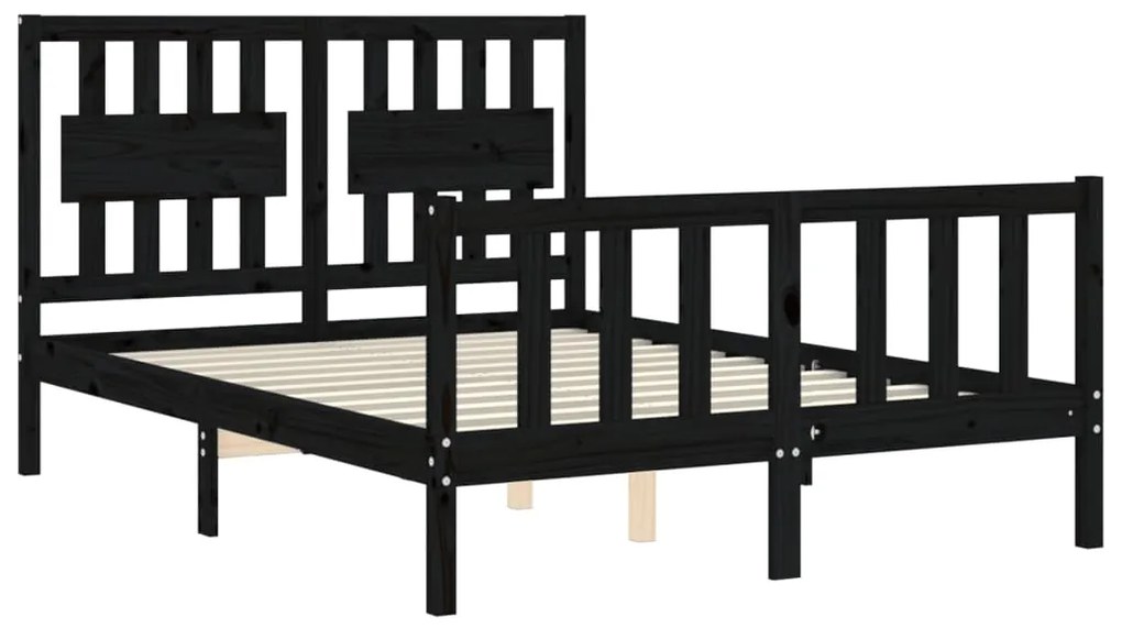 Estrutura de cama com cabeceira 140x190 cm madeira maciça preto