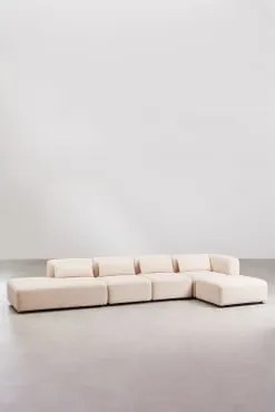 Sofá Modular De Canto Em 4 Peças Com Chaise Longue À Esquerda E Puff Fogler Tecido Pele De Borrego Bege Creme - Sklum