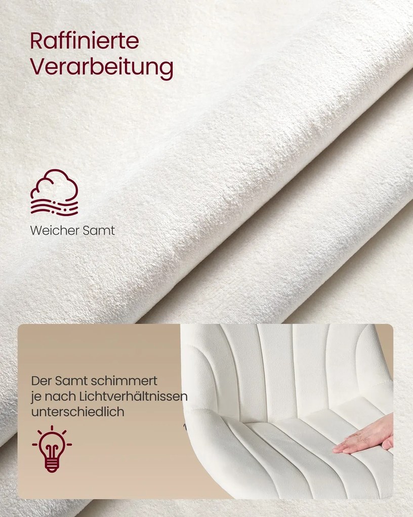 Conjunto 2 bancos bar com encosto e assento giratório 46,5 x 43 x (88-108) cm em veludo branco creme