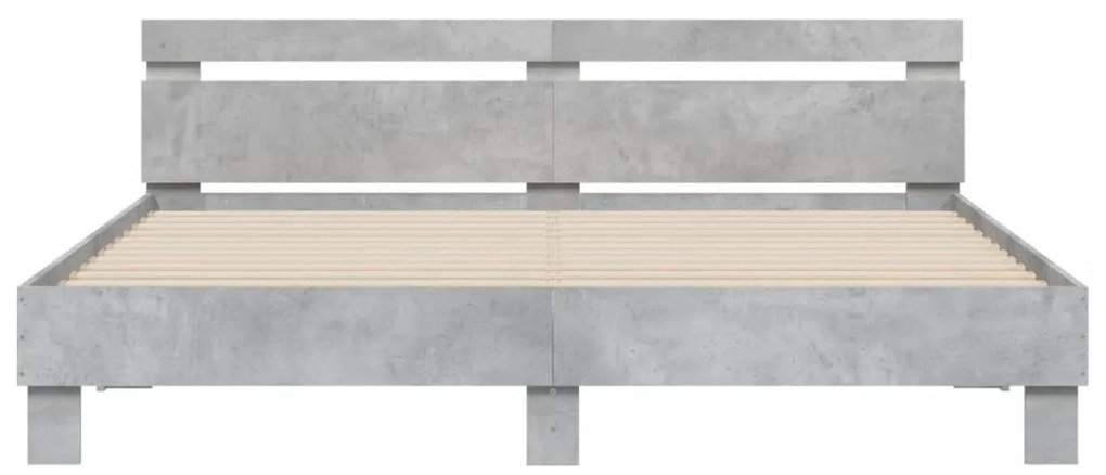 Estrutura cama cabeceira e luzes LED 160x200cm cinzento cimento