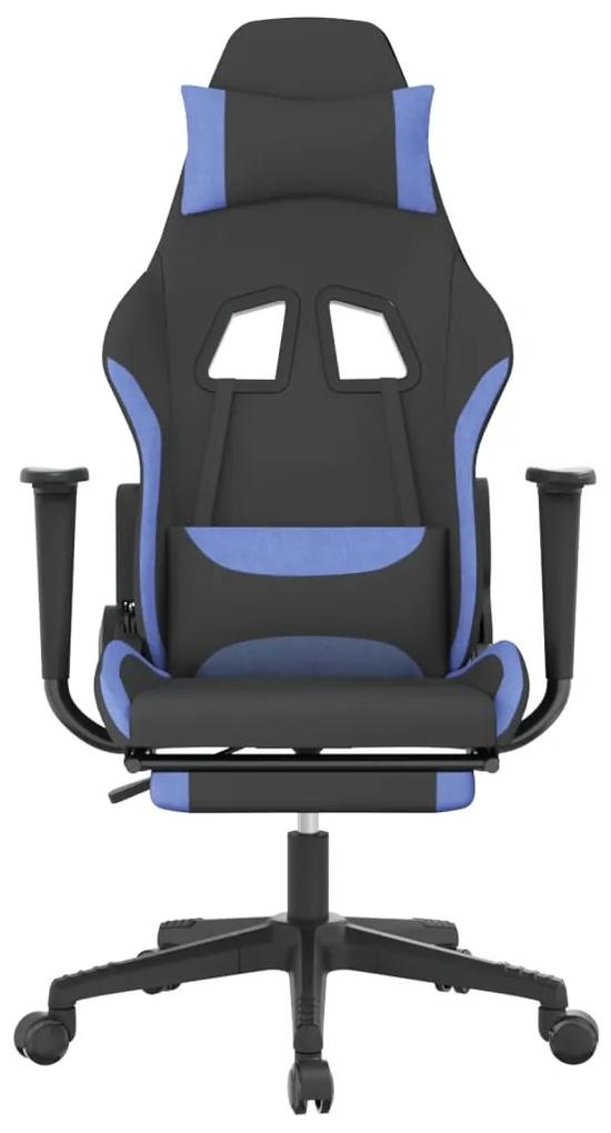 Cadeira de gaming com apoio de pés tecido preto e azul