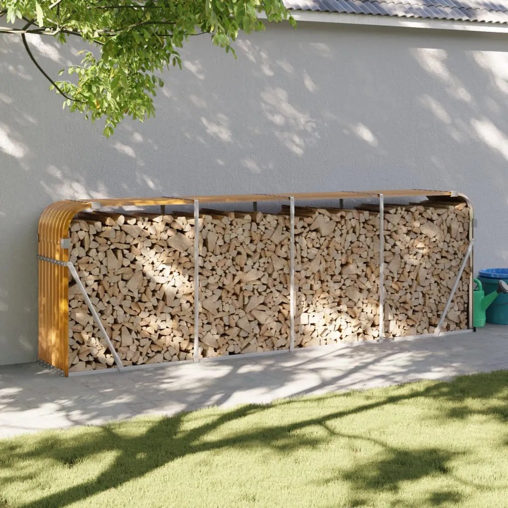 vidaXL Suporte de lenha 300x45x100 cm aço galvanizado aspeto de madeira