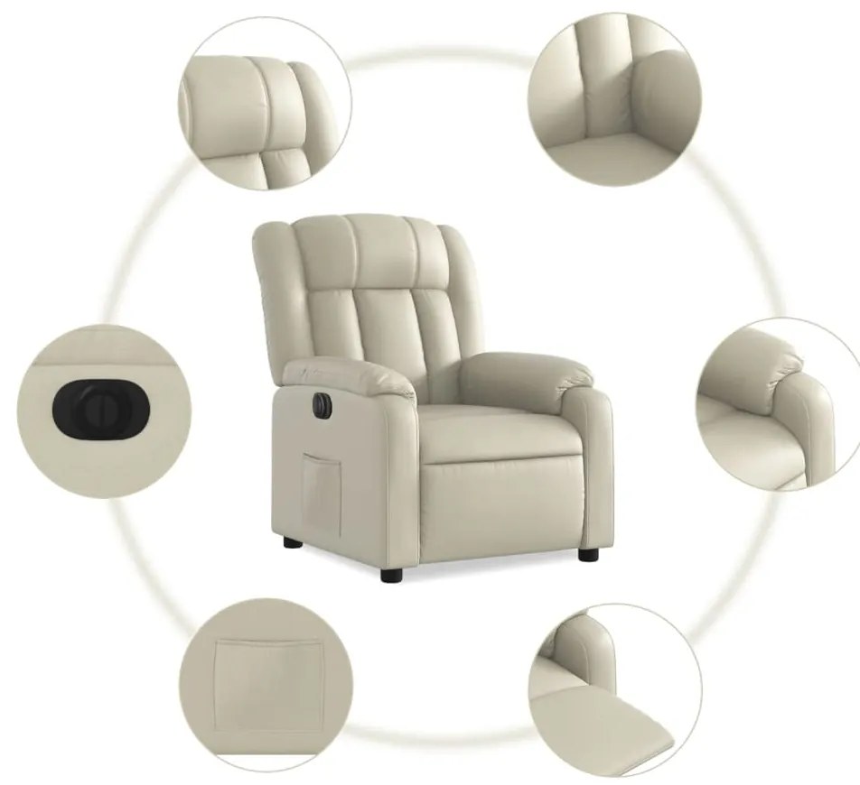 Poltrona reclinável elétrica couro artificial cor creme