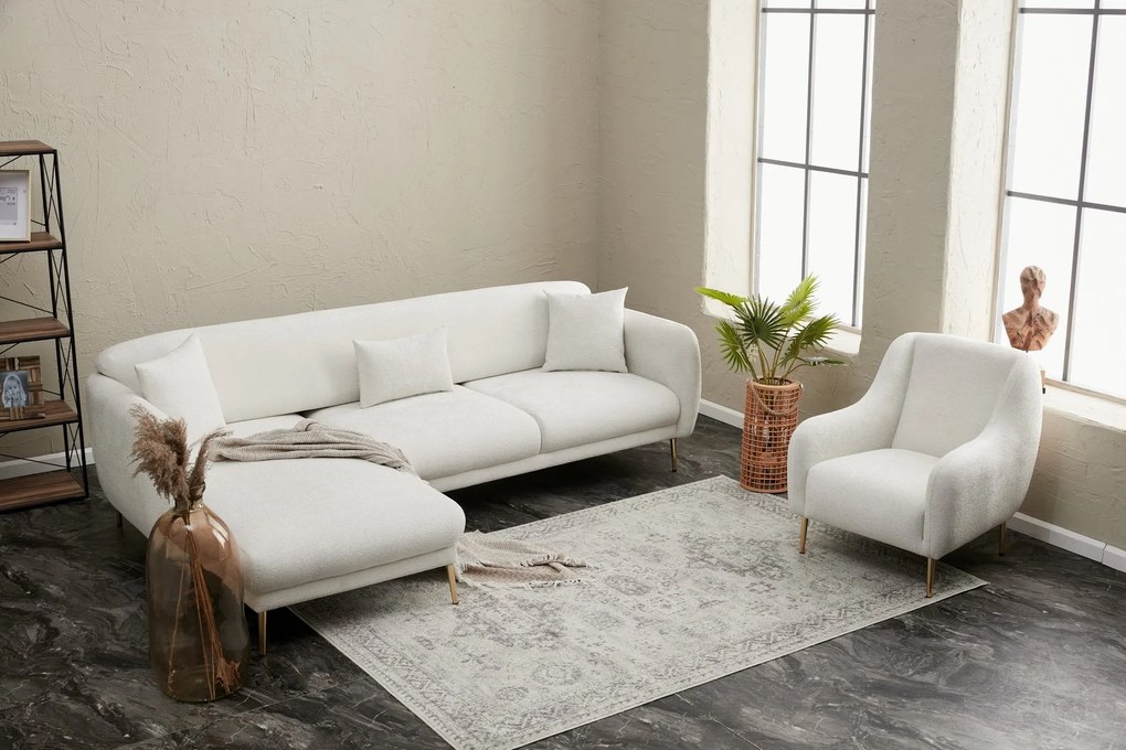 Sofá-Cama de Canto Simena – Creme Dourado – 266 x 133 cm