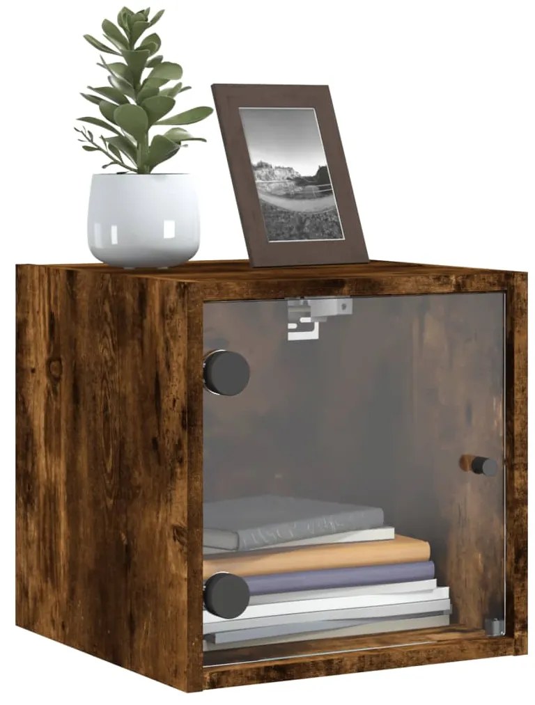 Mesa de cabeceira c/ porta de vidro 35x37x35 cm carvalho fumado