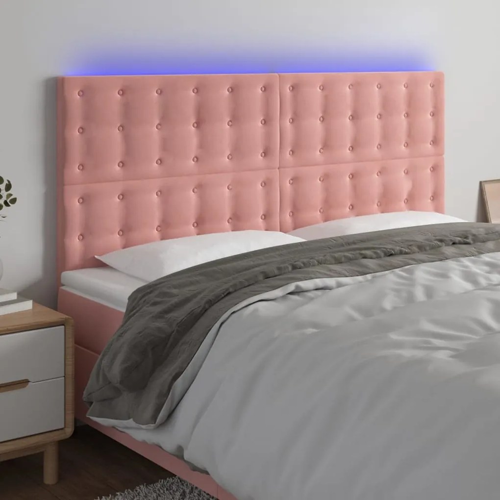 Cabeceira de cama c/ luzes LED veludo 180x5x118/128 cm rosa