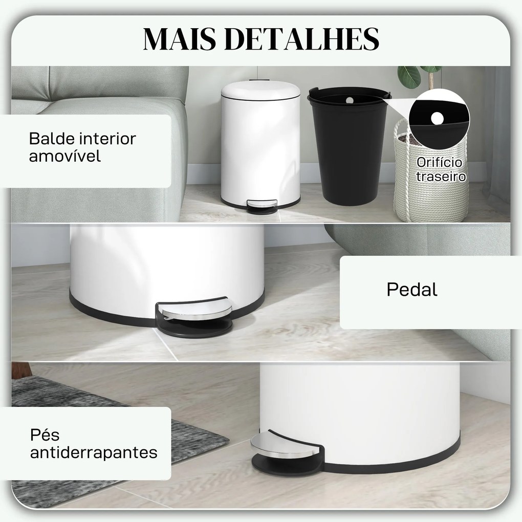 Balde de Lixo para Cozinha 20L Cubo de Lixo com Pedal Tampa com Fecham