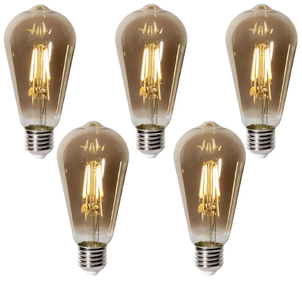 Conjunto de 5 Lâmpadas LED E27 Reguláveis ST64 Vidro Fumê 5W 450 lm 2700K