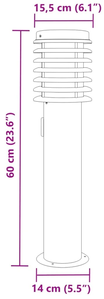 Candeeiro de chão p/ exterior c/ tomada 60cm aço inox. prateado