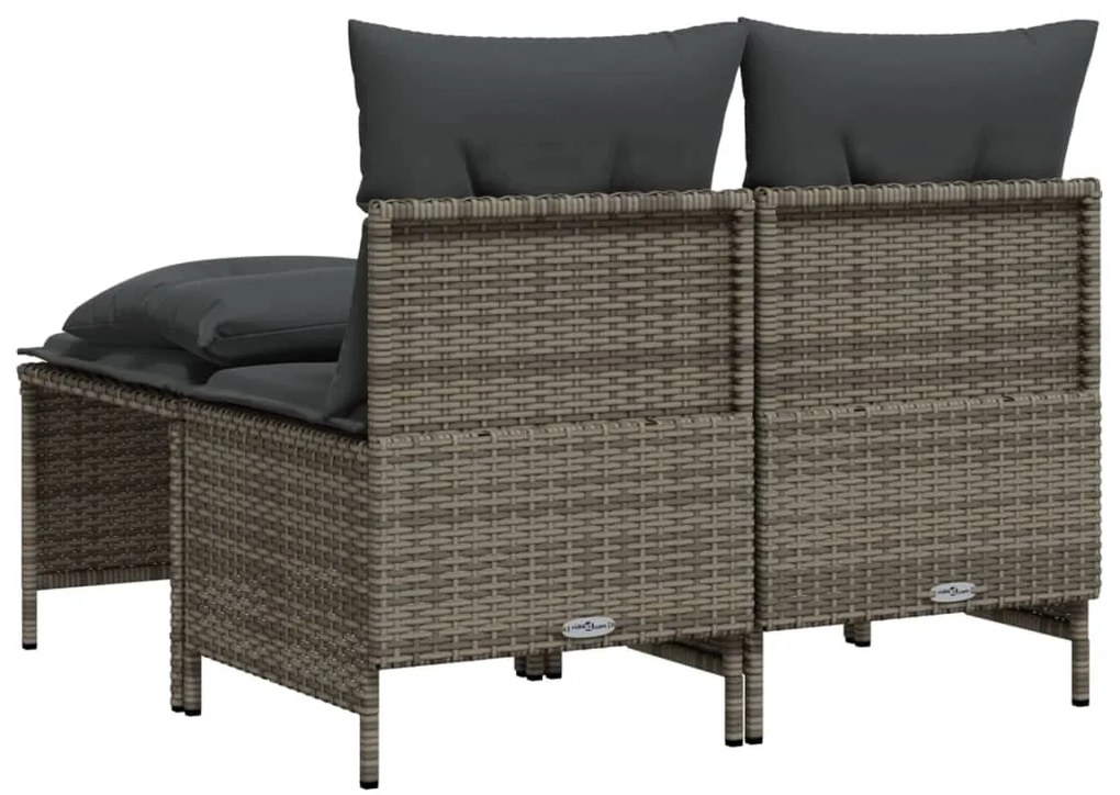 4 pcs conjunto sofás de jardim c/ almofadões vime PE cinzento