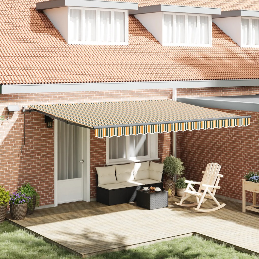 Toldo Retrátil Manual vidaXL com LED Verde e Amarelo 450x300 cm