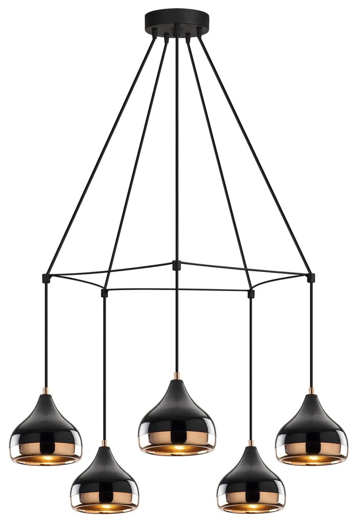 Chandelier Yildo – Preto e Cobre – Diâmetro 68 cm