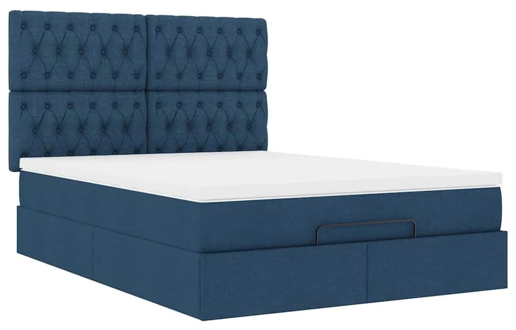 Estrutura de cama otomana com colchão tecido azul 140x200cm