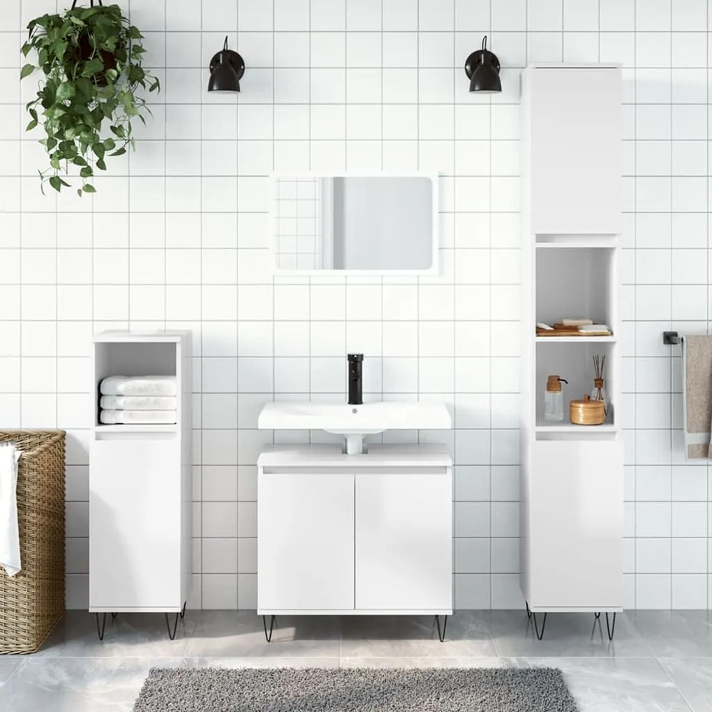 vidaXL 3 pcs conj. móveis casa de banho deriv.madeira branco brilhante