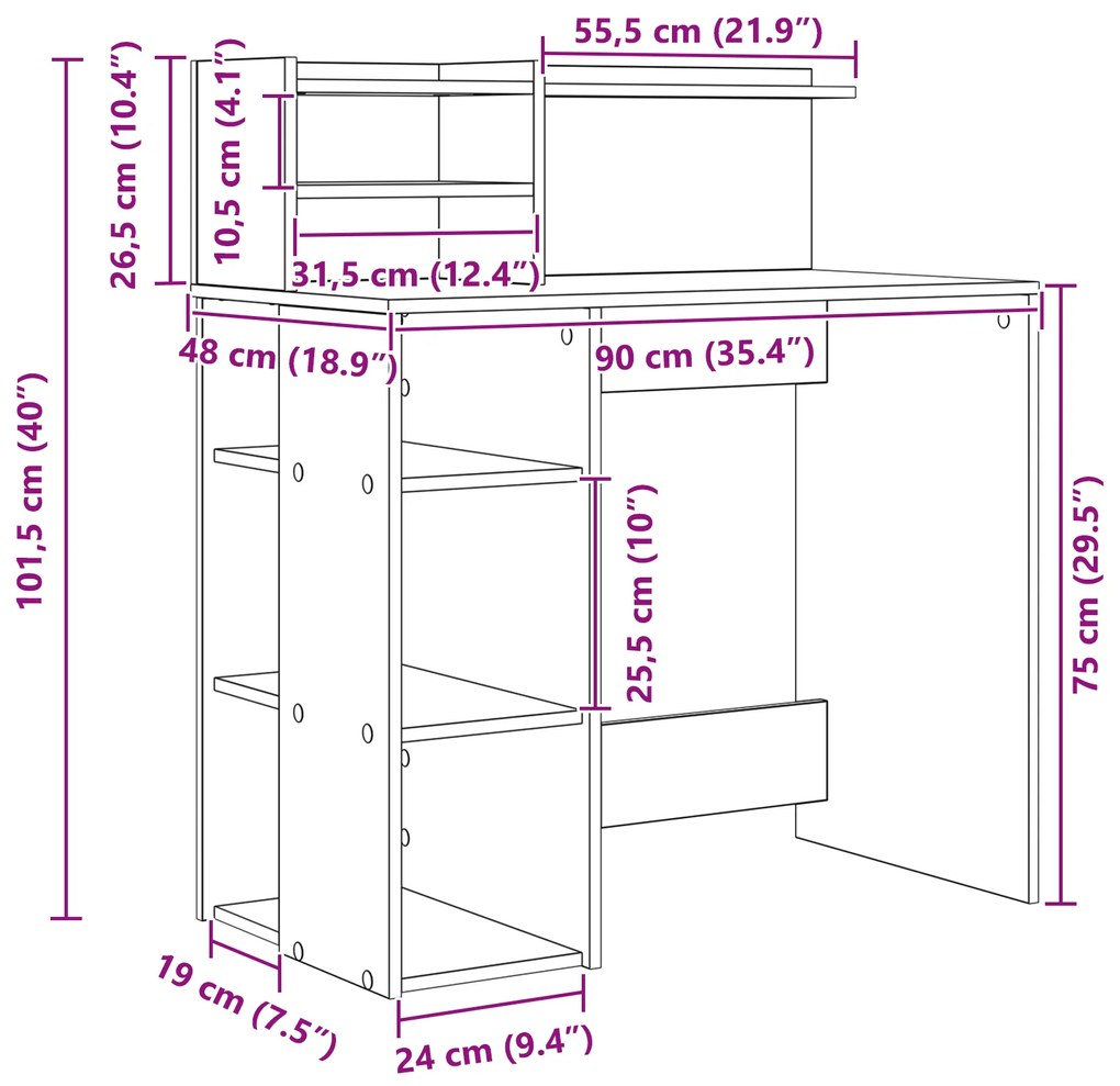 Secretária com Armazenamento Carvalho Fumado 90x48x101.5 cm Madeira De