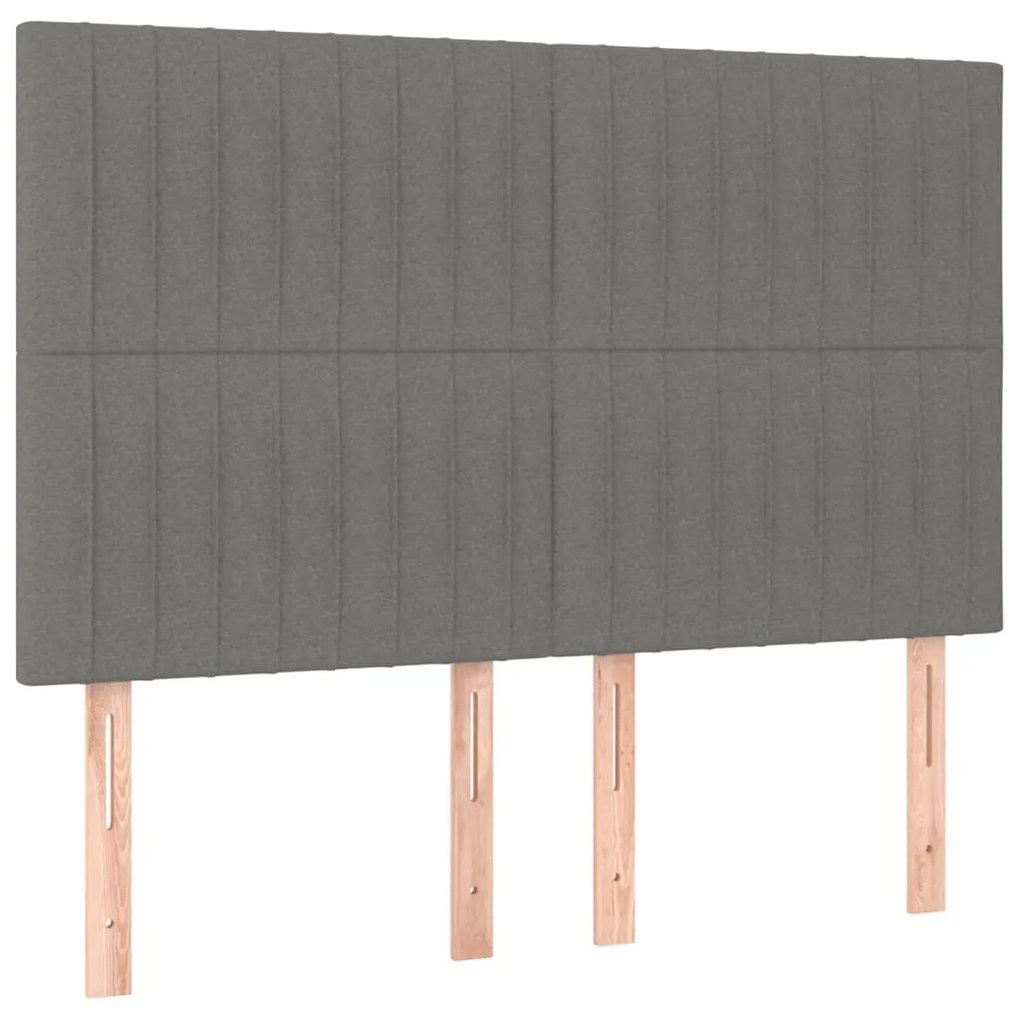 Cabeceira de cama c/ LED tecido 144x5x118/128 cm cinza-escuro