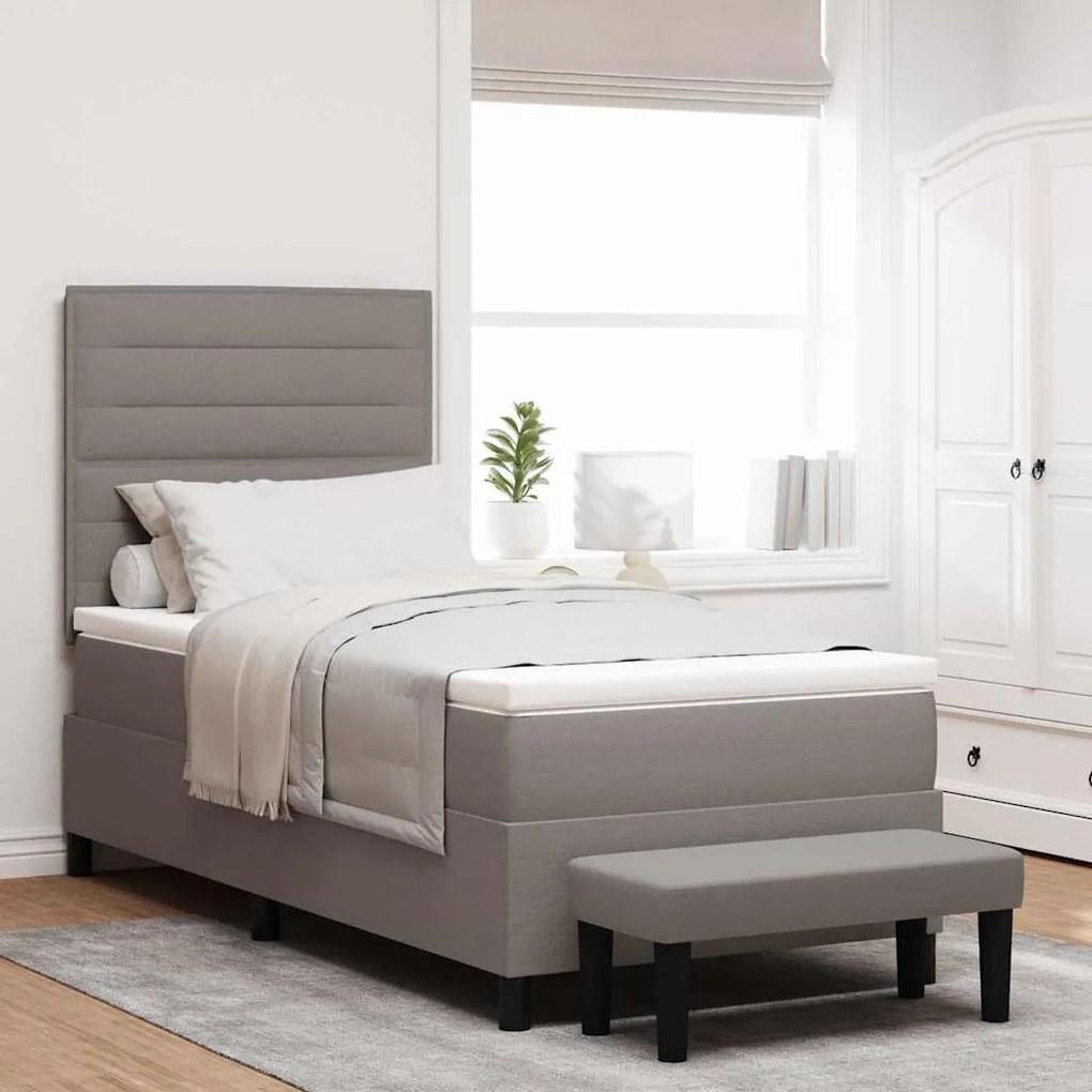 vidaXL Cama Box com colchão Cinzento-acastanhado 100 x 200 cm tecido