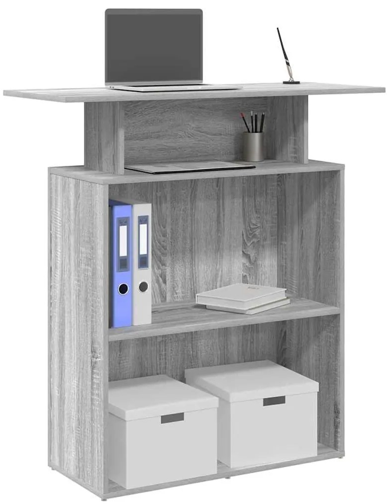 vidaXL Balcão recepção 100x40x104 cm deriv. madeira cinzento sonoma
