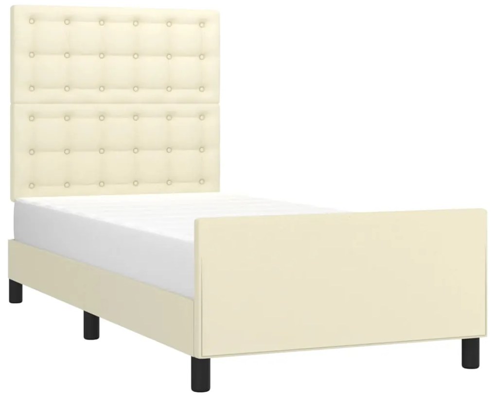Estrutura de cama c/ cabeceira couro artificial 100x200cm creme