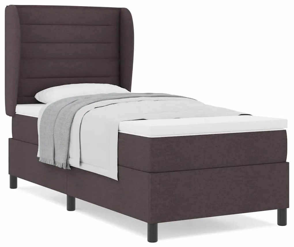 Cama com estrado e colchão castanho escuro 80x200 cm, tecido.