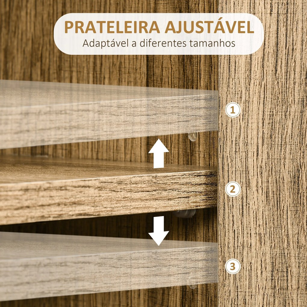 Cómoda com 4 Gavetas Gaveteiro de Madeira com Porta Prateleira Ajustável e Pés de Metal para Sala de Estar Dormitório Cozinha 79x39x86cm Castanho