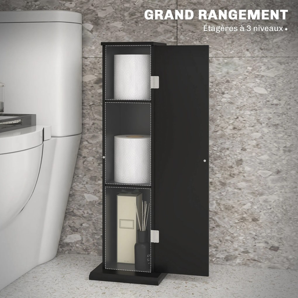 Suporte para papel higiénico para casa de banho 19,5 x 19,5 x 65 cm com 3 níveis e saída para o papel, para espaços pequenos, preto