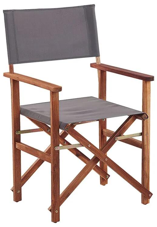 Conjunto 2 cadeiras madeira escura e 2 lonas cinzentas e padrão oliveira CINE Beliani