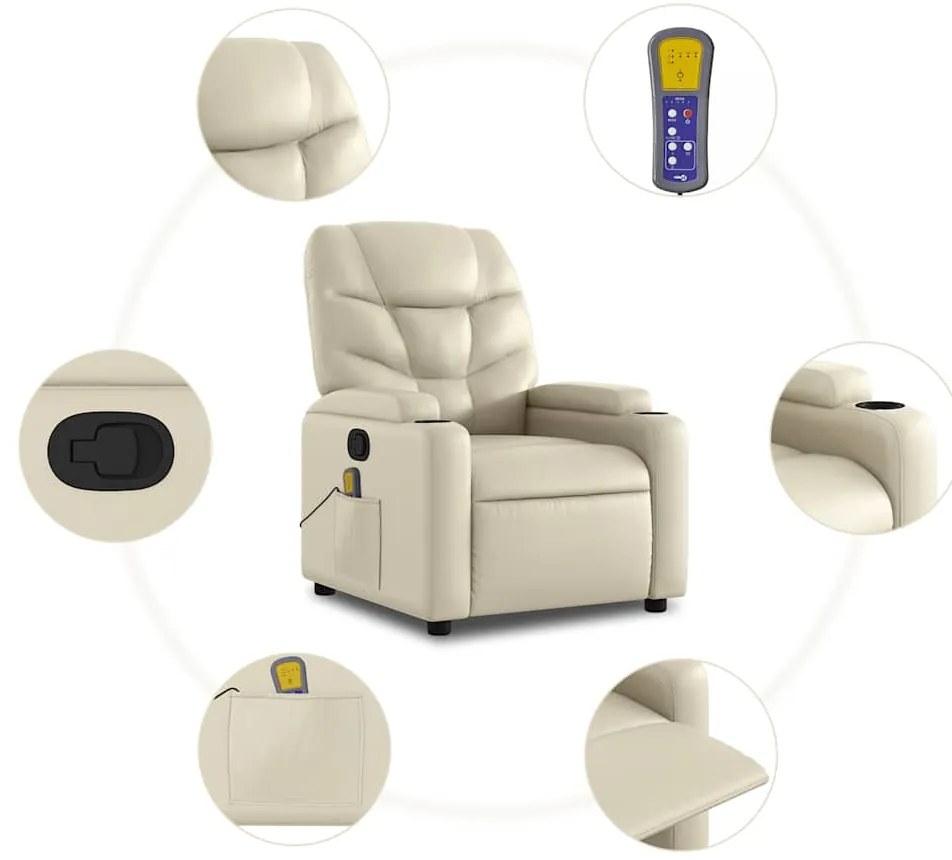 Poltrona reclinável de massagens couro artificial cor creme