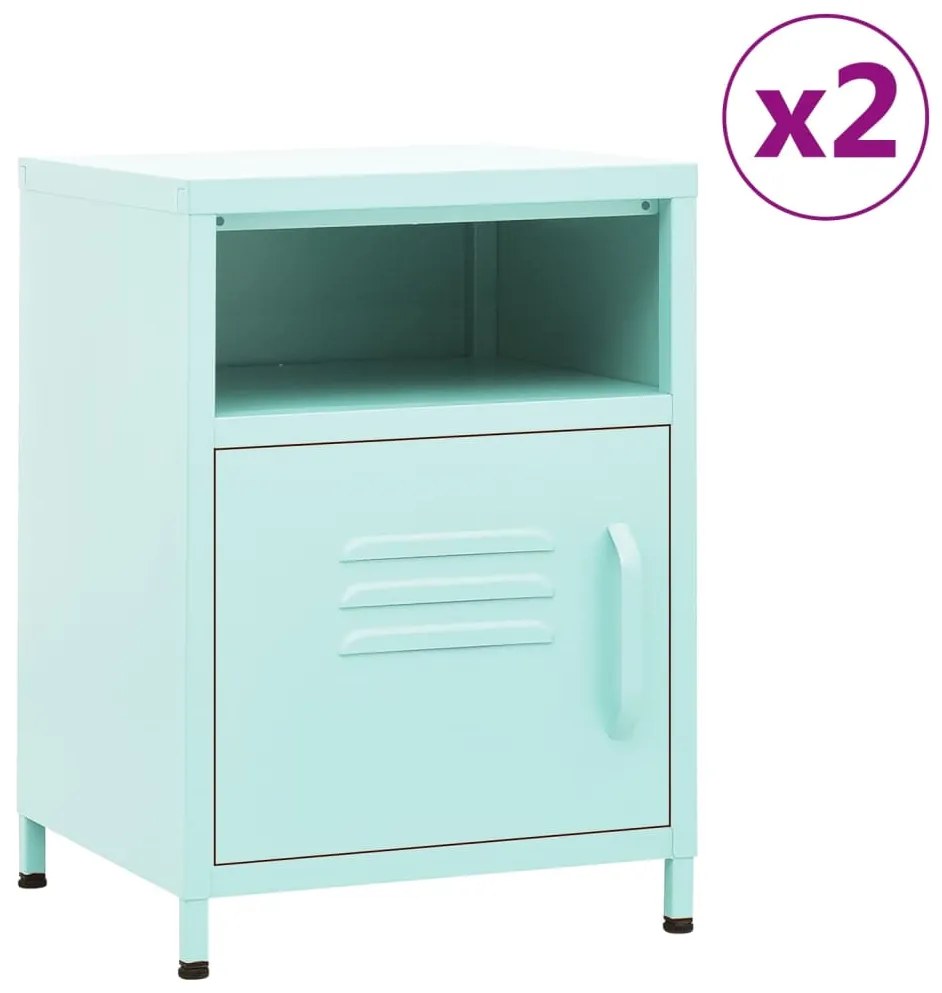 vidaXL Mesas de cabeceira 2 pcs 35x35x51 cm aço cor menta