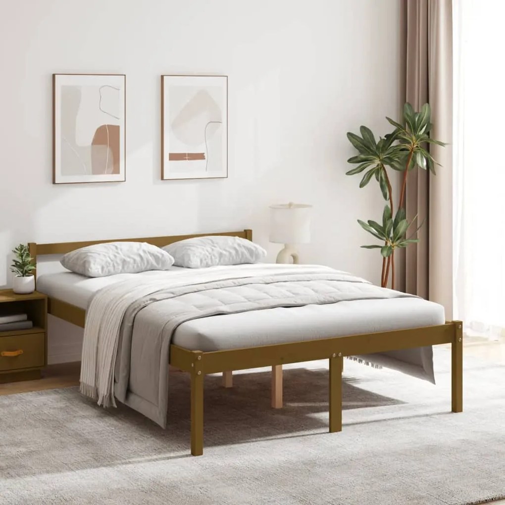 vidaXL Cama para idosos 140x200 cm pinho maciço castanho mel