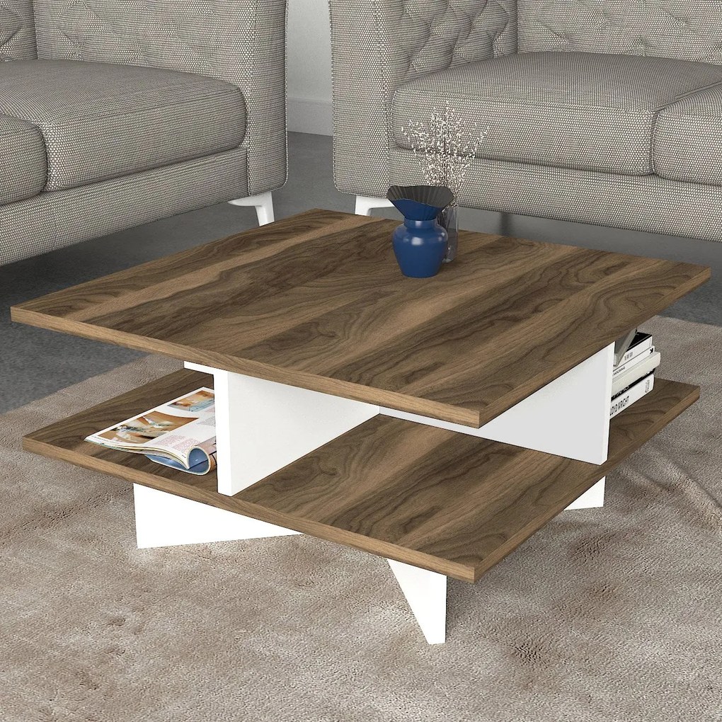 Mesa de Centro Hamton – Nogueira e Branco – 60x31,2x60 cm | Tribo Home