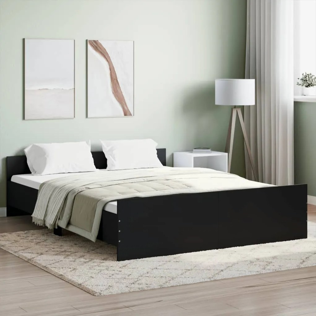 vidaXL Estrutura de cama c/ painéis cabeceira e pés 150x200 cm preto