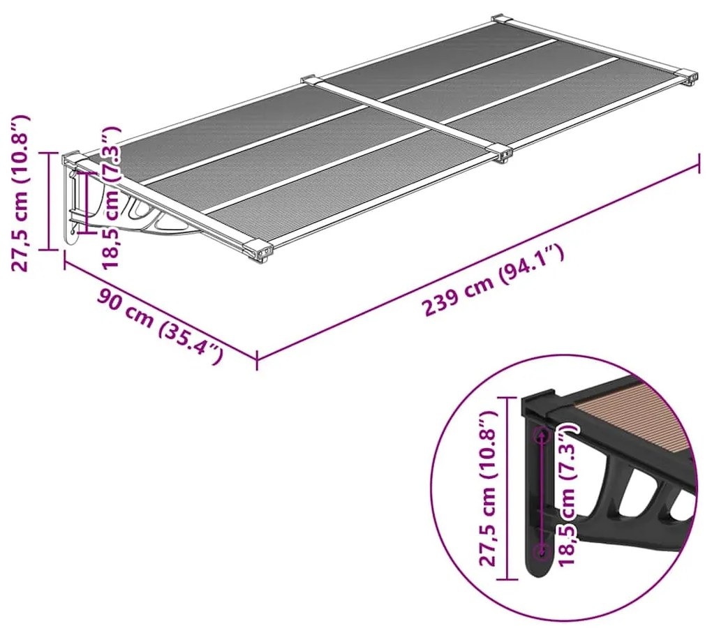 Toldo de porta 239x90 cm policarbonato preto