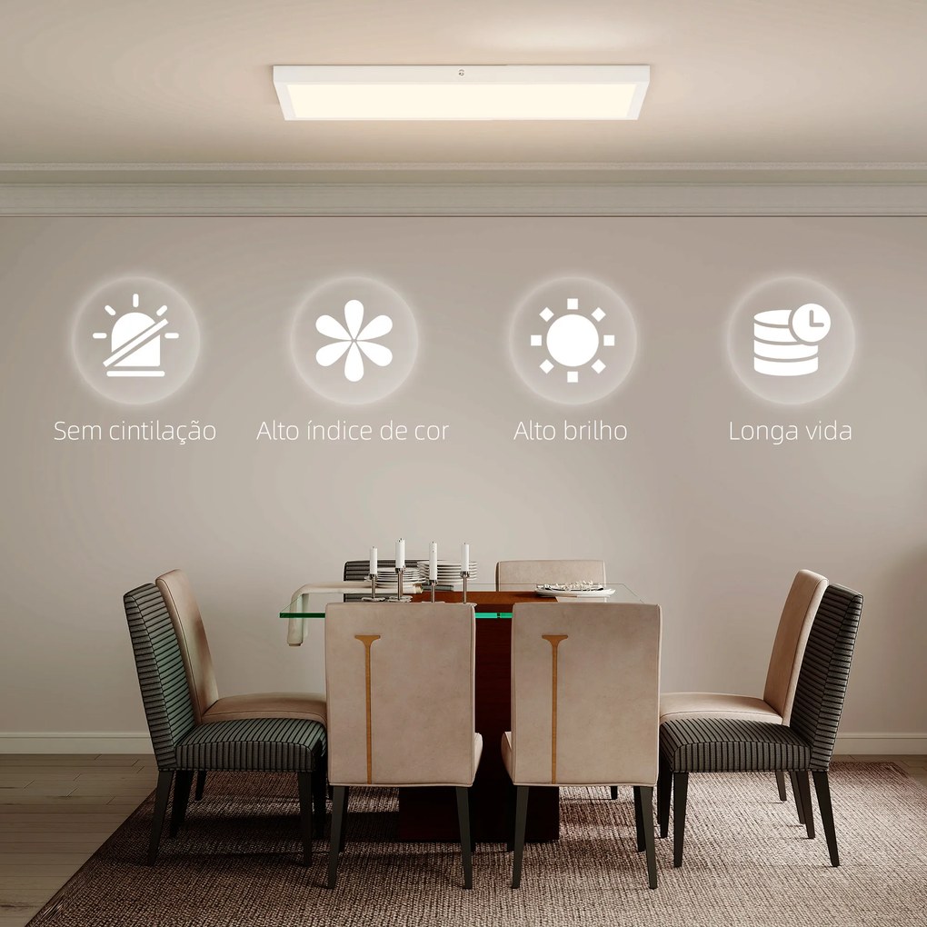Conjunto de 4 Candeeiros de Teto Cor Regulável com Interruptor DIP e de Parede 3000K/4000K/6000K 60x30x3,7 cm Branco