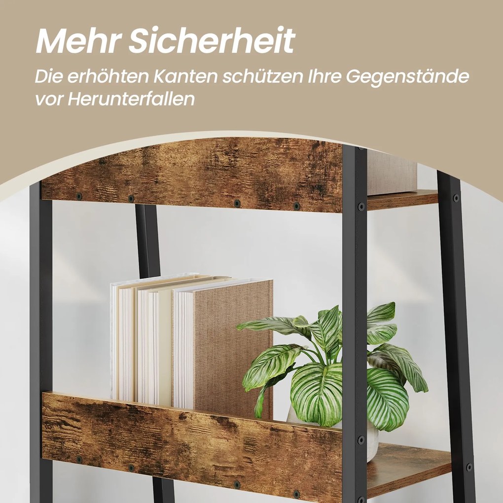 Estante de 5 prateleiras em forma de escada 30 x 60 x 170 cm castanho vintage-preto