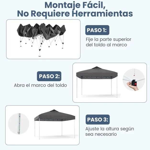 Tenda dobrável 295 x 295 cm para jardim, feiras, eventos com bolsa de transporte teto ventilado Cinzento